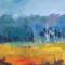 kleurig landschap 150 x 50 acrylverf op doek