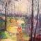 geel-paars bos 100 x 120 acrylverf op doek