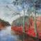 rode oever 100 x 100 acrylverf op doek